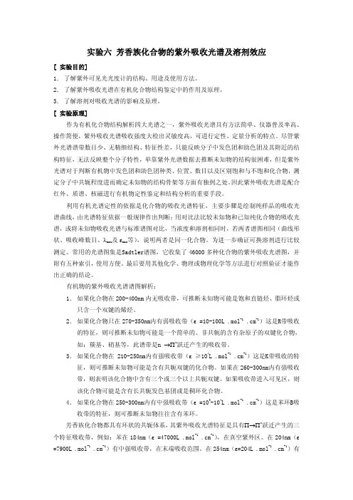 芳香族化合物的紫外吸收光谱及溶剂效应