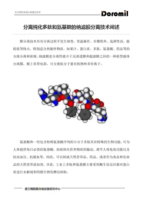 分离纯化多肽和氨基酸的纳滤膜分离技术阐述