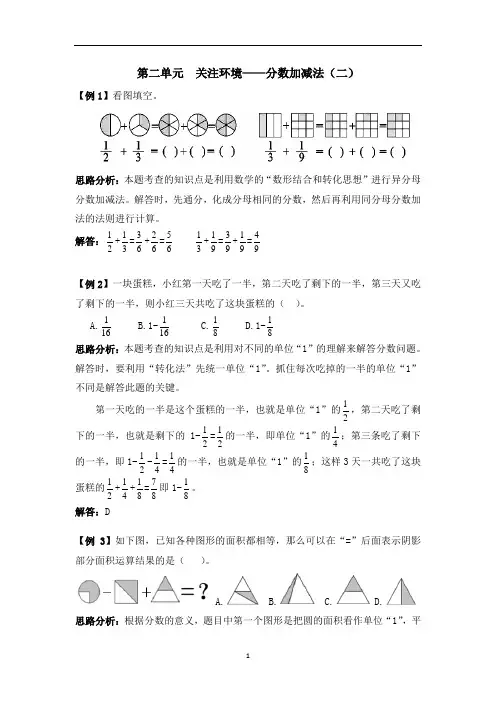 2021年第二单元关注环境——分数加减法(二)检测题解析(难题)