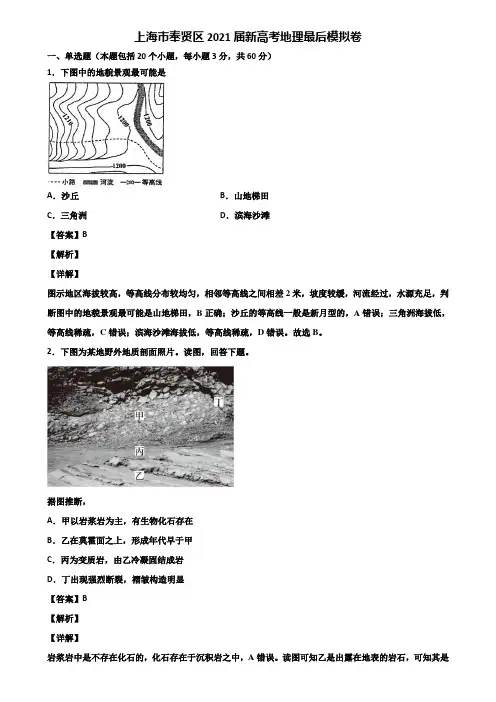 上海市奉贤区2021届新高考地理最后模拟卷含解析