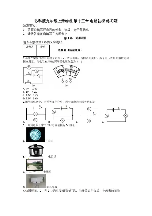 苏科版九年级上册物理 第十三章 电路初探 练习题及解析