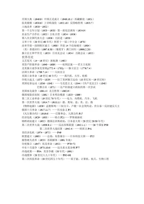 初中历史大事年份汇总