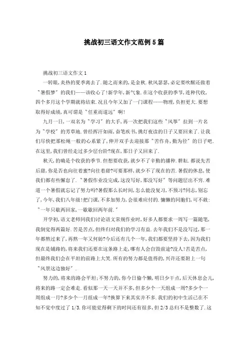 挑战初三语文作文范例5篇