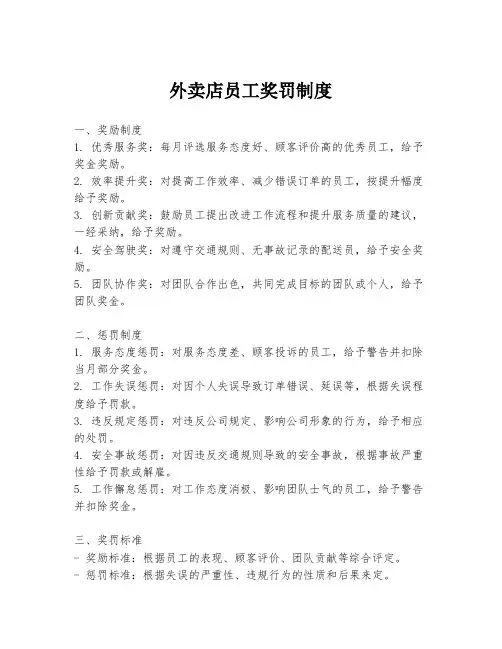 外卖店员工奖罚制度