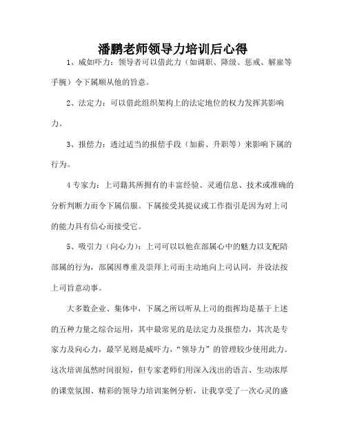 潘鹏老师领导力培训后心得