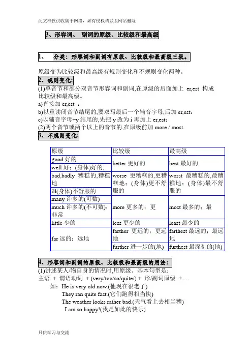 形容词、副词的原级、比较级、最高级的用法说课讲解