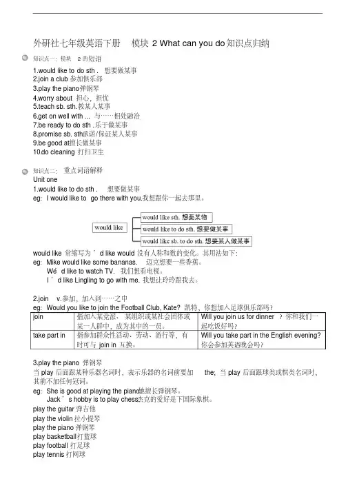 外研版七年级英语下册模块2知识点归纳