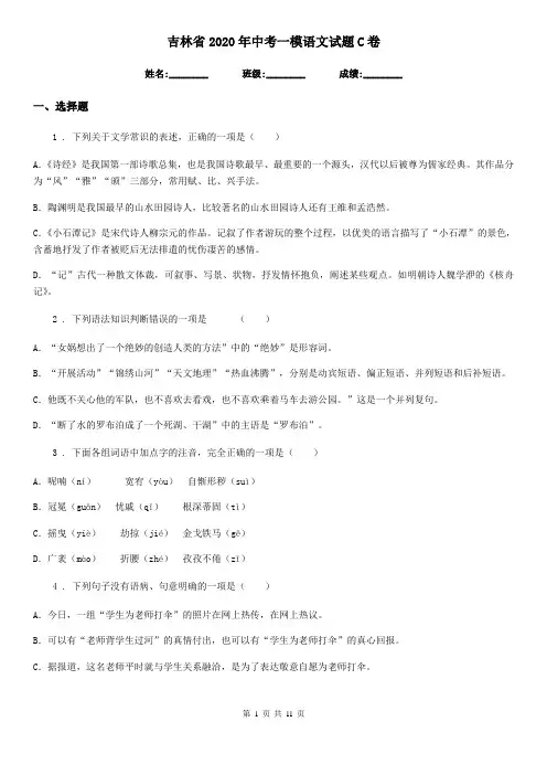 吉林省2020年中考一模语文试题C卷