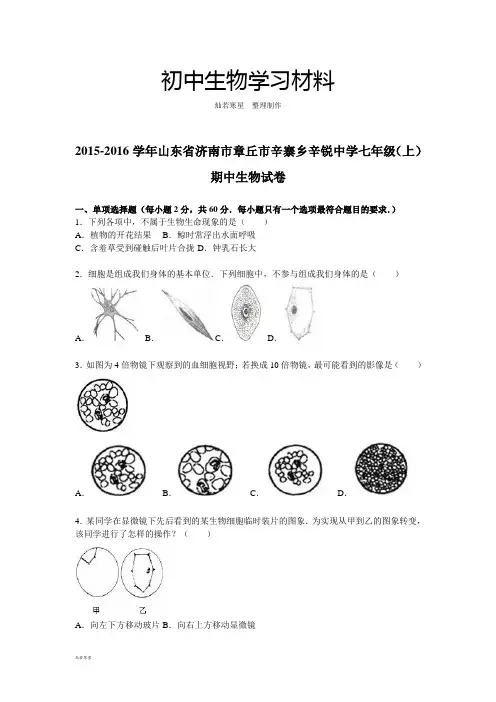 济南版生物七上期中生物试卷【解析版】 (4)