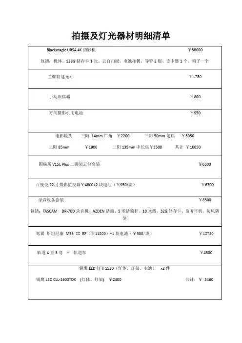 电影拍摄器材报价