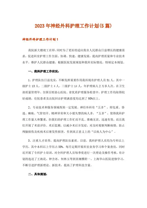 2023年神经外科护理工作计划(5篇)