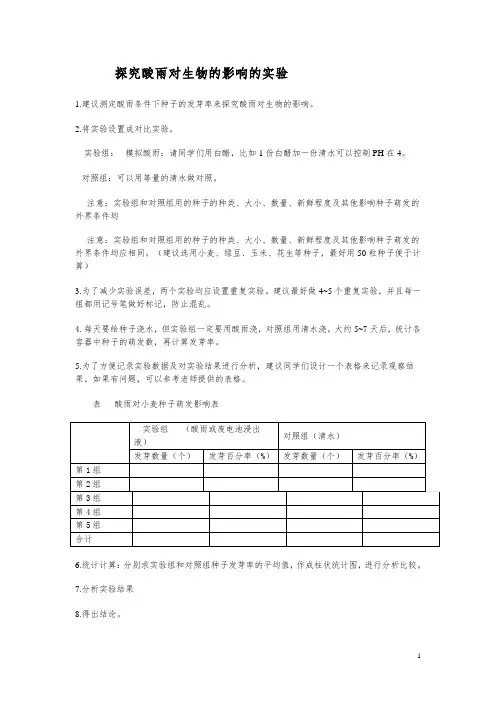 探究酸雨对生物的影响的实验