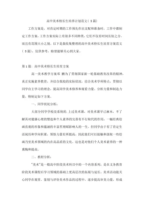 高中美术特长生培养计划范文(5篇)
