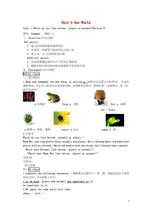 内蒙古乌海市第二十二中学八年级英语上册 Unit 4 Our World Topic 1 Secti