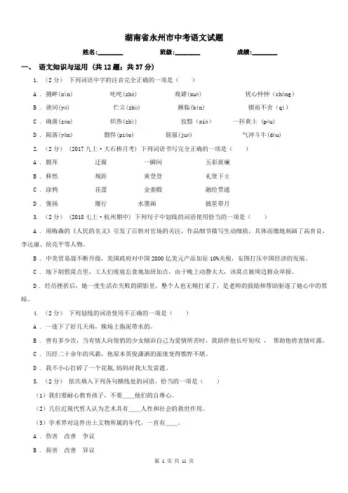 湖南省永州市中考语文试题