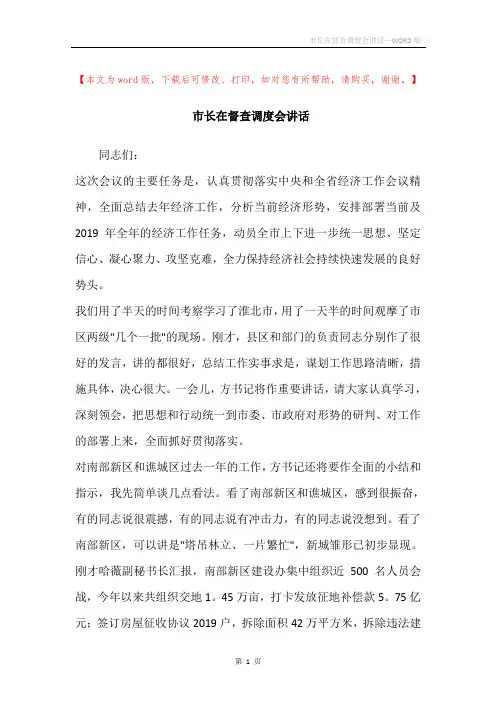 市长在督查调度会讲话