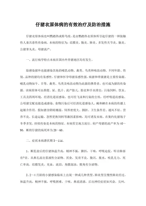 仔猪衣原体病的有效治疗及防治措施