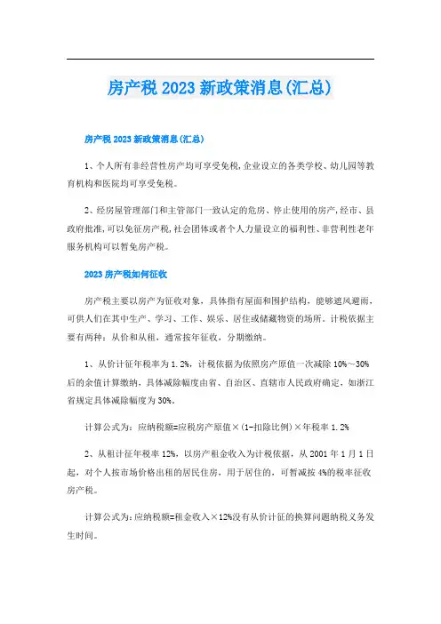 房产税2023新政策消息(汇总)