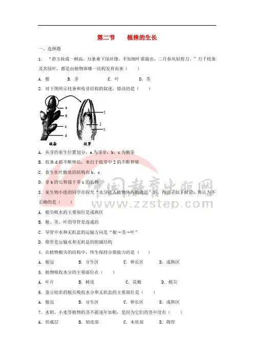 七年级生物上册 3.2.2《植株的生长》同步练习2 (新版)新人教版