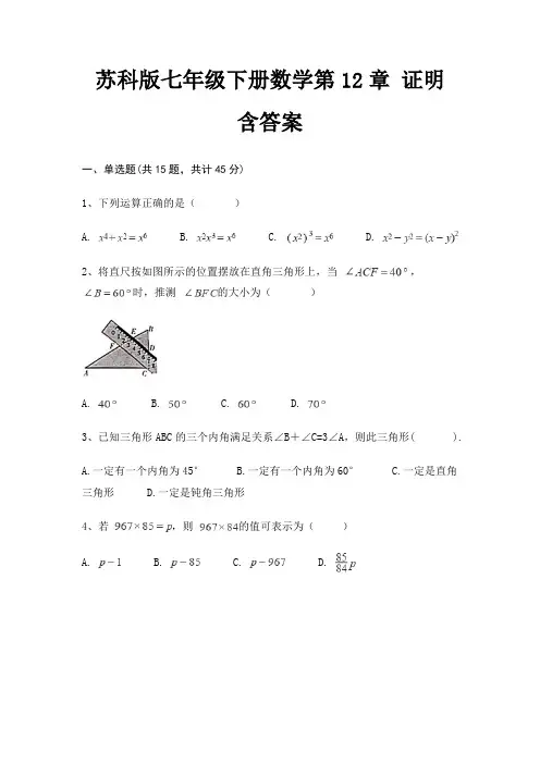 苏科版七年级下册数学第12章 证明 含答案