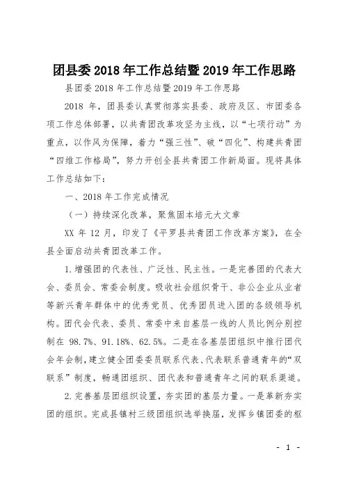 团县委2018年工作总结暨2019年工作思路