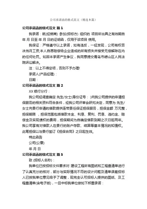 公司承诺函的格式范文（精选9篇）