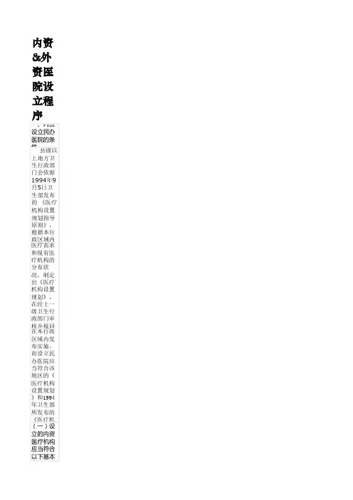 内资&外资医院设立程序