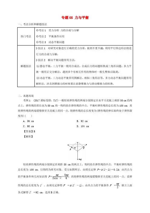 2019年高考物理 第一篇 选择题拿满分必须夯实的14种热考题型 专题05 力与平衡题型抢分卷