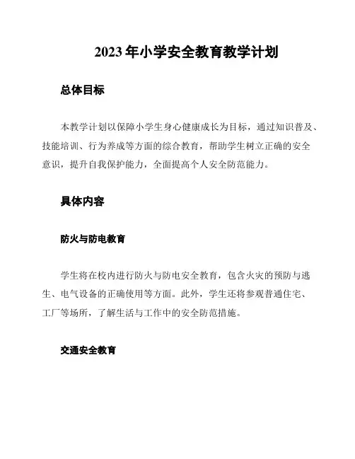 2023年小学安全教育教学计划