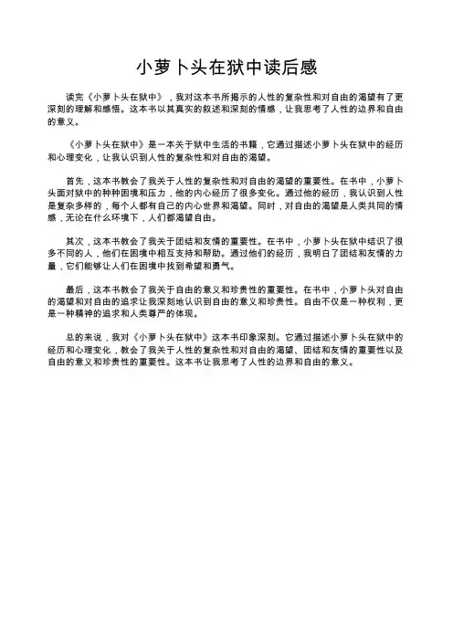 小萝卜头在狱中读后感