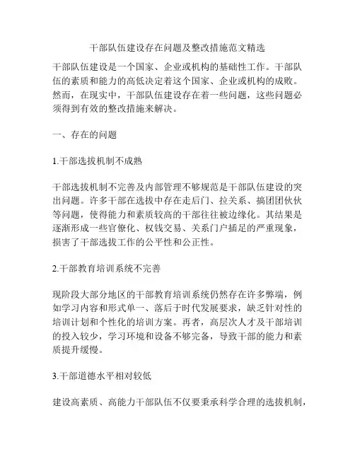干部队伍建设存在问题及整改措施范文精选