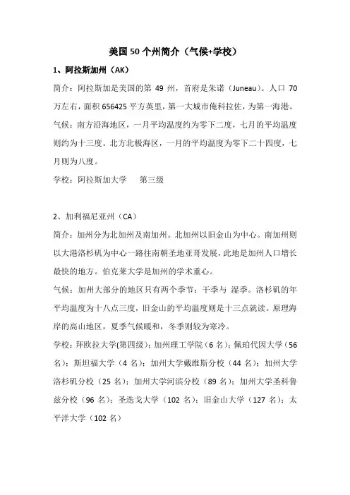 美国50州比较