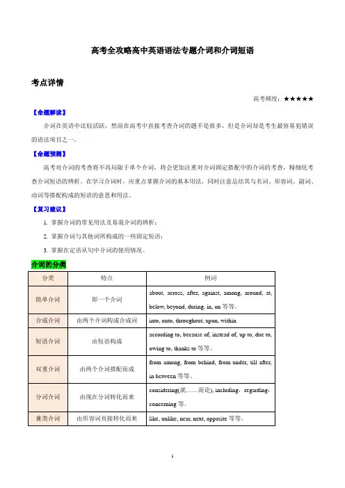 高考全攻略高中英语语法专题介词和介词短语