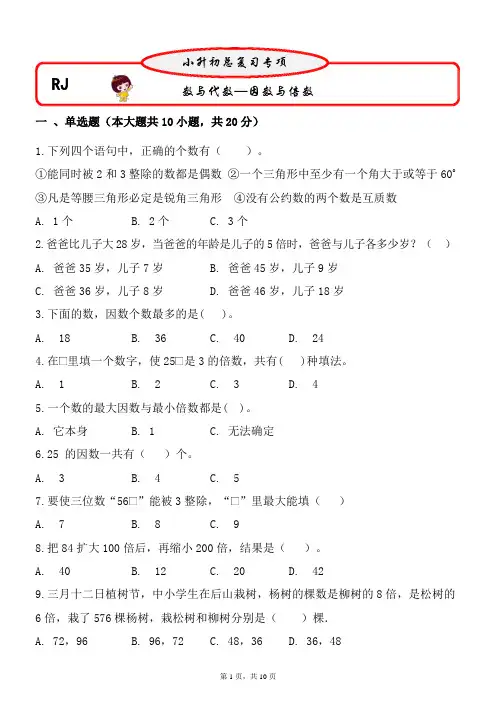 2023小升初因数与倍数(试题)六年级下册数学第一轮总复习人教版