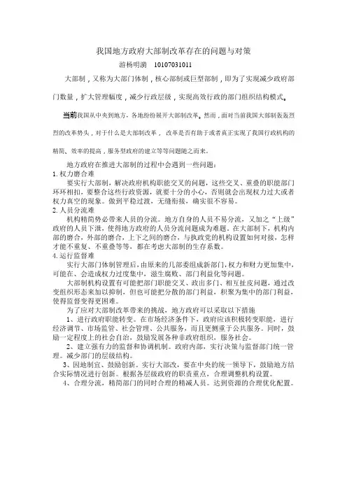 我国地方政府大部制改革存在的问题与对策