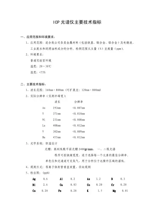ICP光谱仪主要技术指标