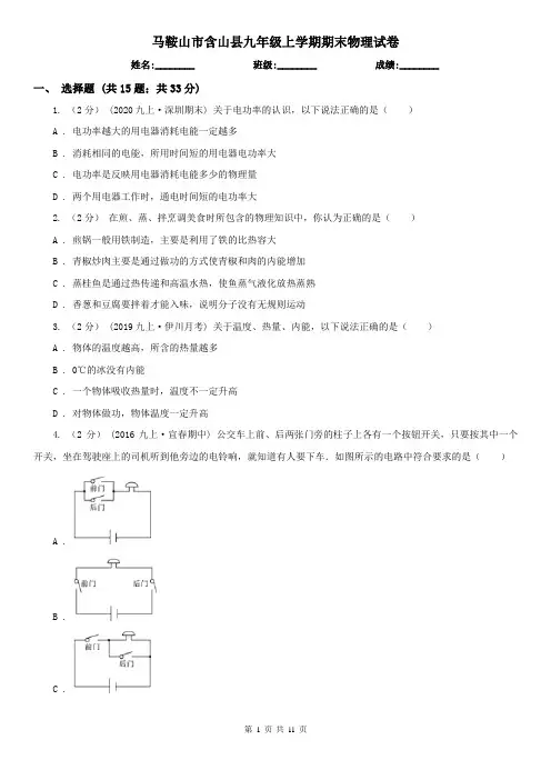 马鞍山市含山县九年级上学期期末物理试卷