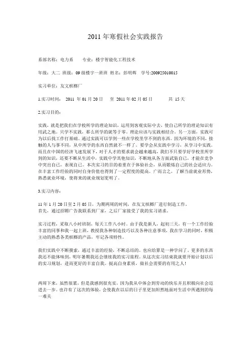 2011年寒假社会实践报告