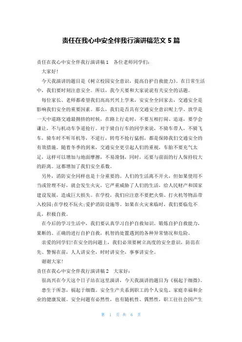 责任在我心中安全伴我行演讲稿范文5篇