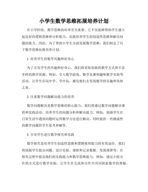 小学生数学思维拓展培养计划
