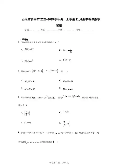 山东省济南市2024-2025学年高一上学期11月期中考试数学试题