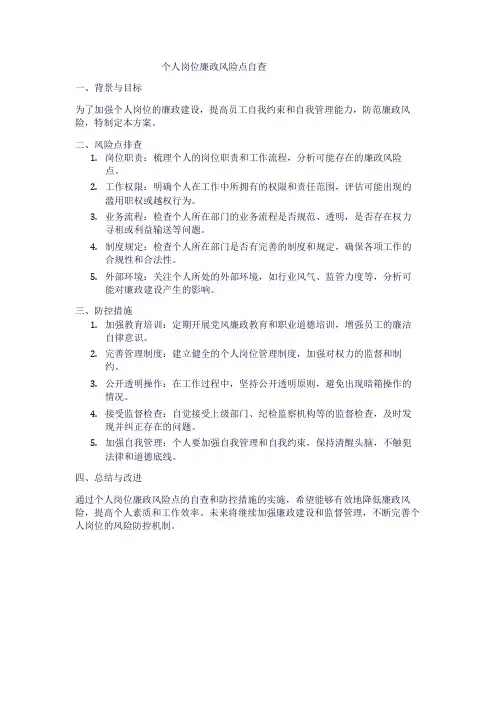 个人岗位廉政风险点自查