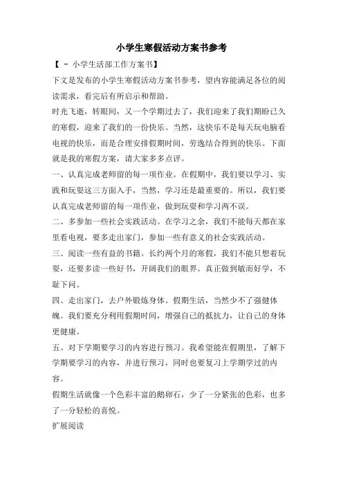 小学生寒假活动计划书参考