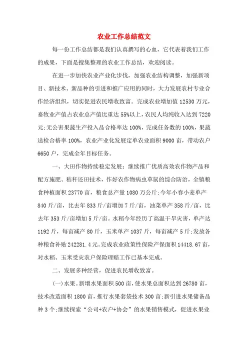 2019年农业工作总结范文