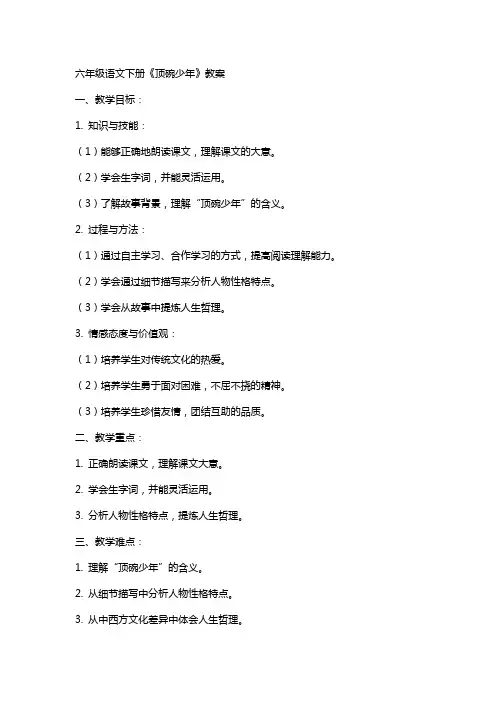 六年级语文下册教案顶碗少年