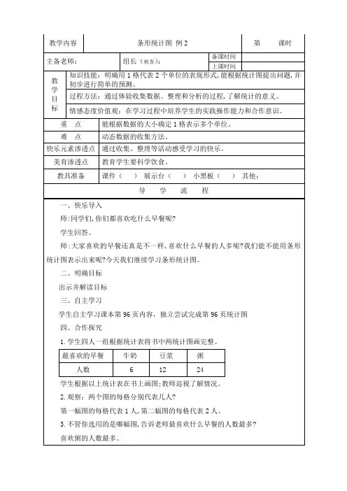 人教版四年级数学上册条形统计图 例2教学设计
