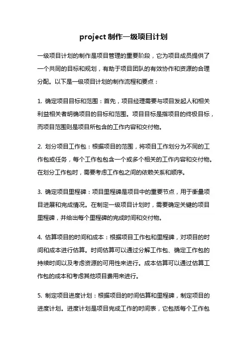 project制作一级项目计划