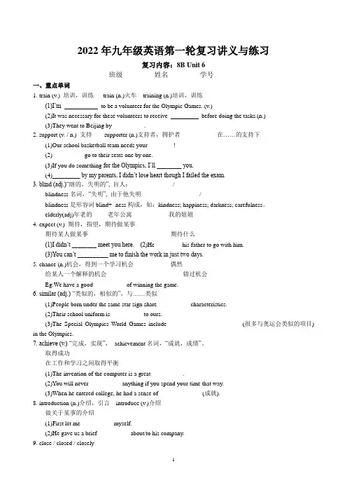 2022年牛津译林版中考英语一轮复习 八年级下册Unit6 考点讲义与练习