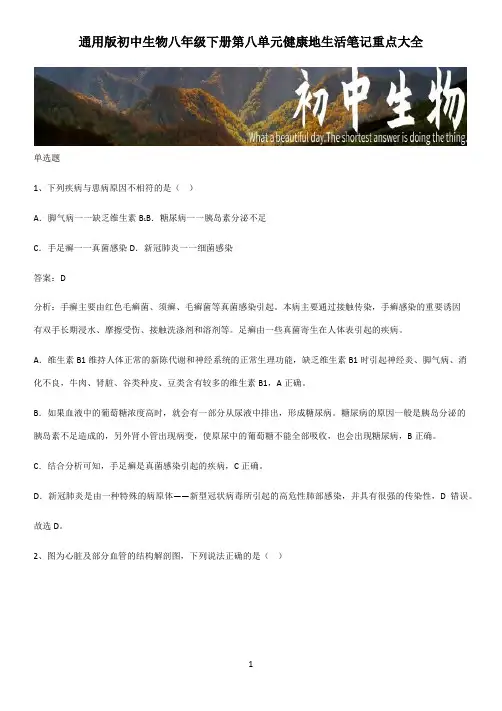 通用版初中生物八年级下册第八单元健康地生活笔记重点大全 (2)