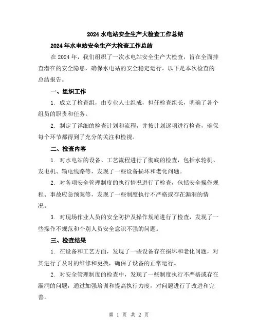 2024水电站安全生产大检查工作总结